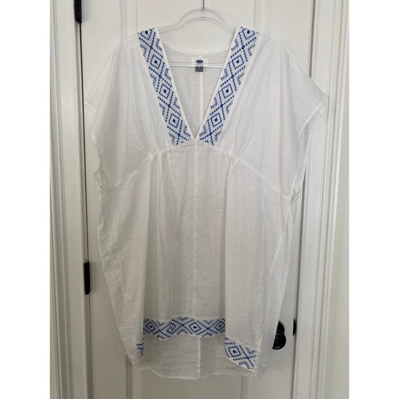 Old Navy Cover Up Tunic Large SS Blue Embroidery NEW - Picture 1 of 9